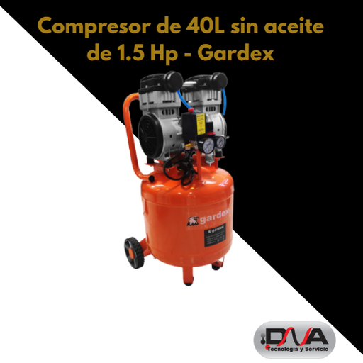 [1.5hp] Compresor de 40L sin aceite de 1.5 Hp - Gardex